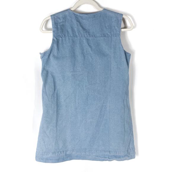 English Factory Denim Lace Up Mini Dress Blue Shift Sleeveless Chambray Sz S - Picture 10 of 10
